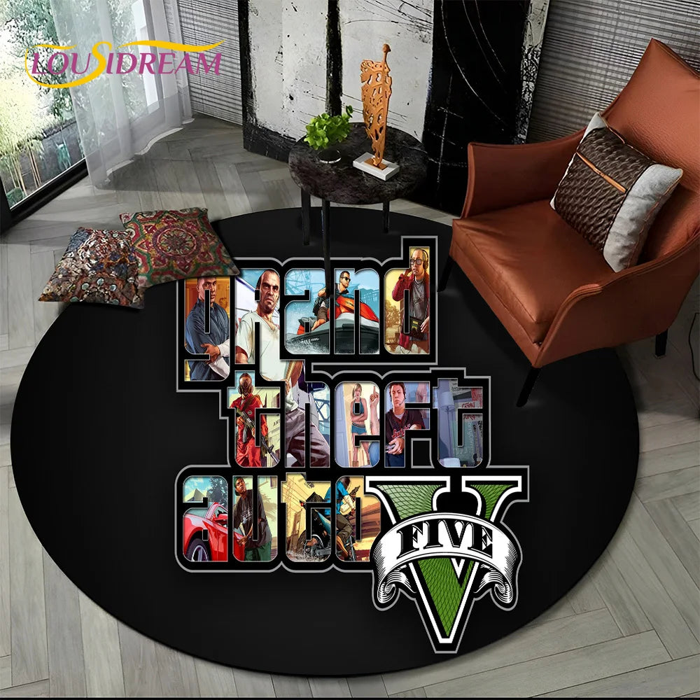 Grand Theft Auto Games GTA  Gamer Round Carpet Rug for Living Room Bedroom Child Playroom Decor,Pet Area Rug Non-slip Floor Mat