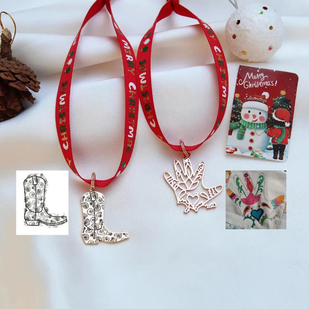 Customized actual children's painting keychain, Personalized photo art work keychain, Dad's memorial gift