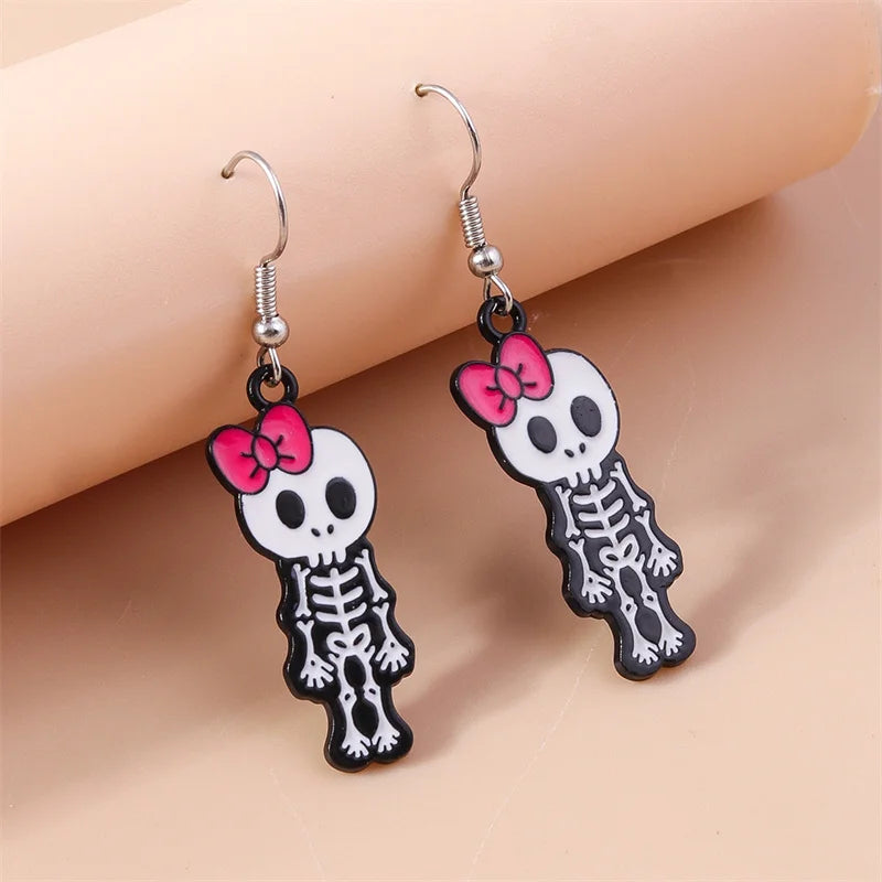 Aihua Fashion Halloween Earrings Enamel Ghost Skeleton Pumpkin Bat Spider Earrings For Women Halloween Night Party Jewelry Gifts