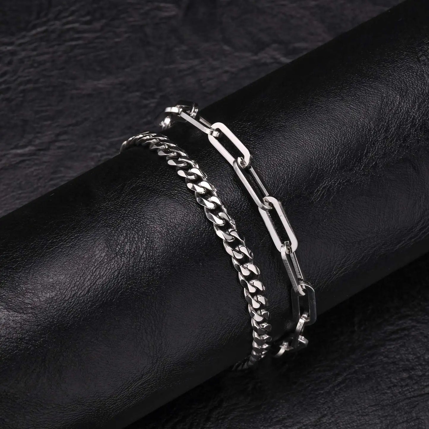 2pcs Men's Chain Bracelets,Silver Gold Black Color Stainless Steel Twisted Rope Chain,Trendy Cuban Chain Wristband Gift