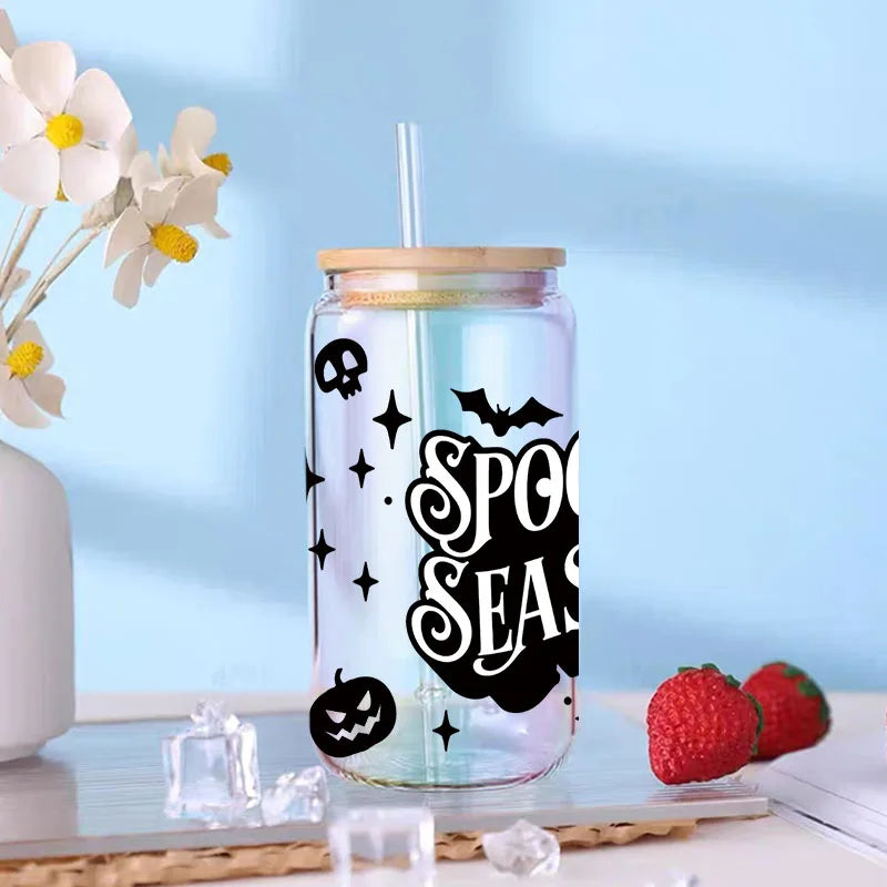 UV DTF Transfers Stickers, 16oz, Cup Wraps, Spooky Season, Halloween Printed for DIY Glass, Ceramic Metal Leather, Etc. D5736