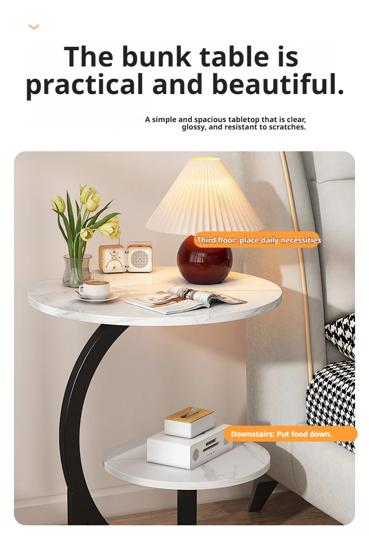 Household Mini Coffee Table Light Luxury Movable 2layer Sofa Side Table Bedside Storage Shelf Balcony Coffee Table Shelves