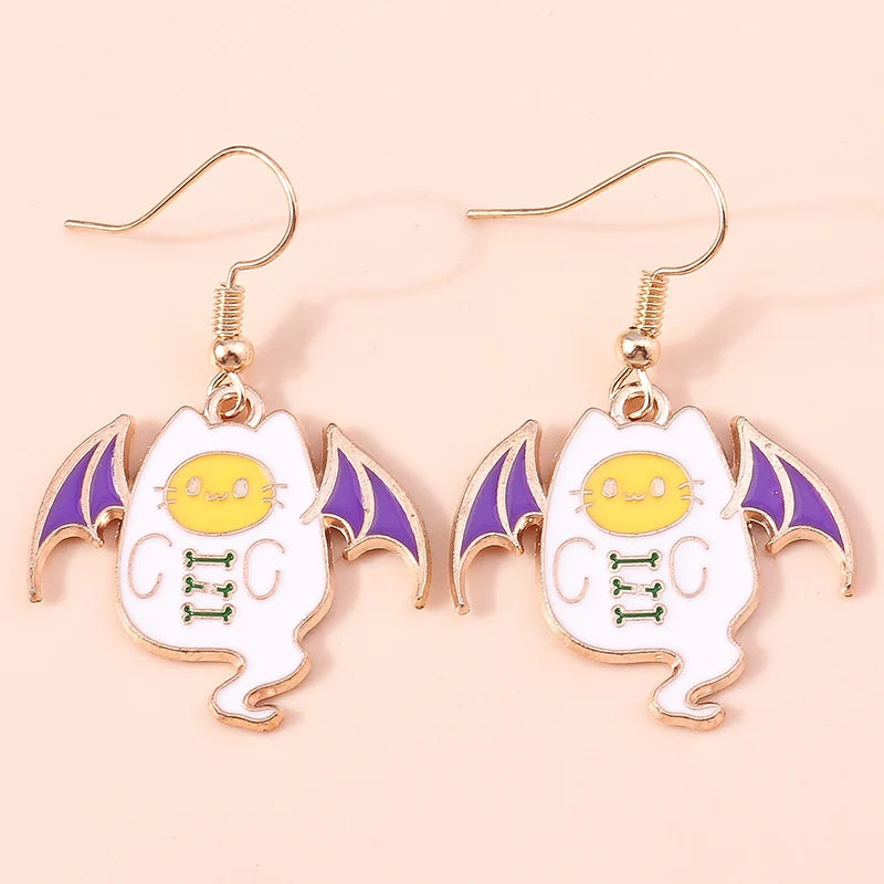 Aihua Fashion Halloween Earrings Enamel Ghost Skeleton Pumpkin Bat Spider Earrings For Women Halloween Night Party Jewelry Gifts