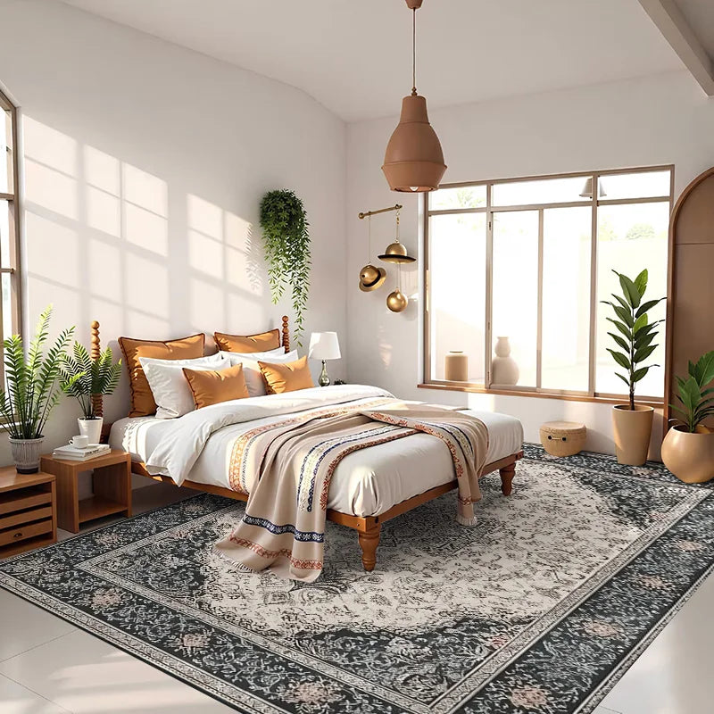 RAKKS Retro Style Rugs for Bedroom Large Area Living Room Decoration Anti-slip Carpet Washable Lounge Floor Mat Home Soft Rug