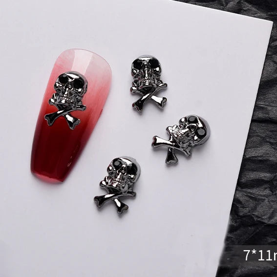10PCS Gothic Punk Style Alloy 3D Nail Art Charms Heart Skeleton Cross Spider Design For Halloween Nails Decoration Accessories