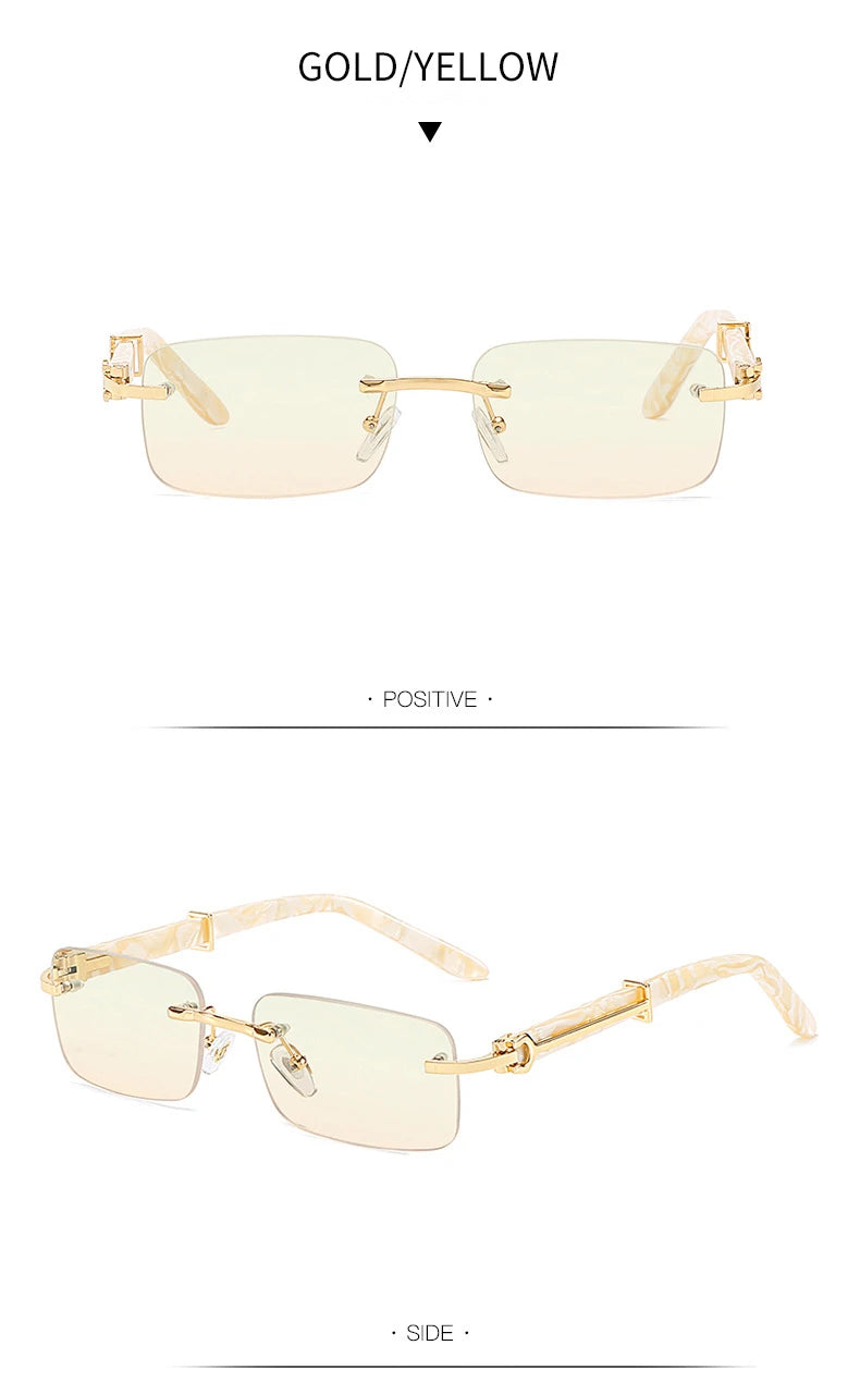 Caterside Small Square Rimless Sunglasses Men Luxury Brand Designer Classic Rectangle Sun Glasses Male UV400