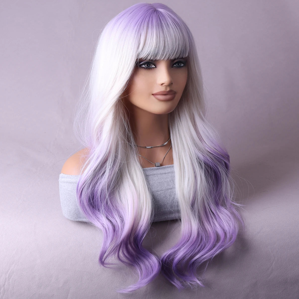 Peach shade shade wig Ladies dark red white shade shade wig with bangs Heat resistant synthetic wig Halloween cosplay party wig