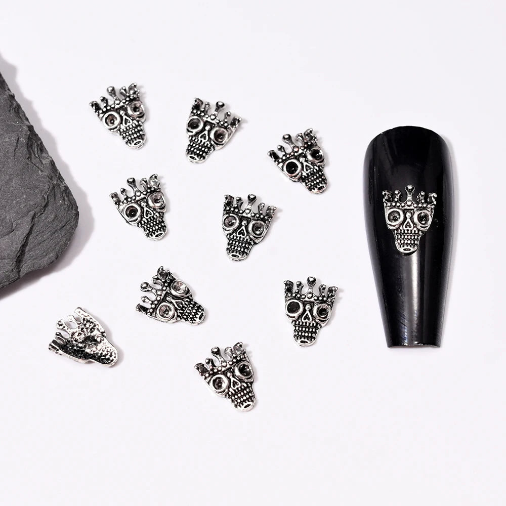 10pcs Bone Skeleton Halloween Nail Charms Scary Decoration Nail DIY 2023 Skull Cross Halloween Metal Nail Art Parts Gems