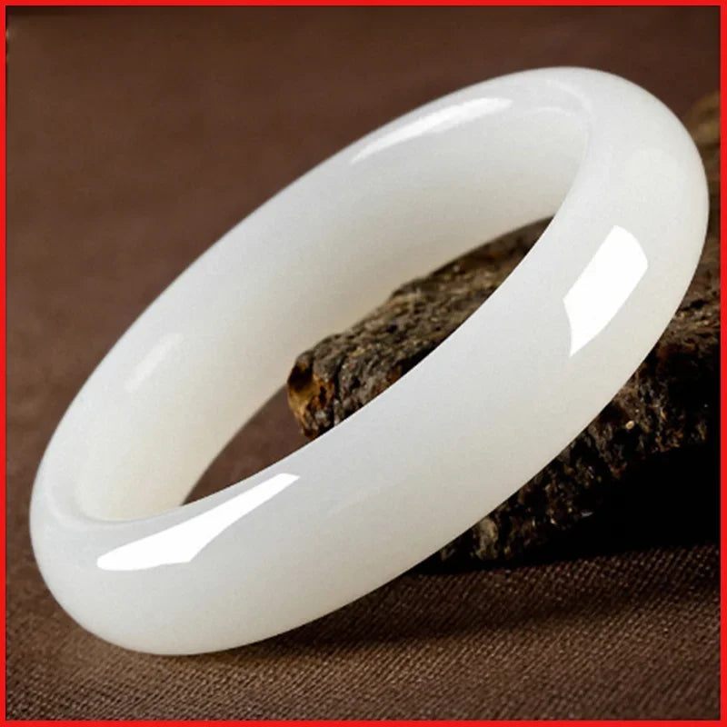 Chinese Natural White Jade Hand-carved Jade Bracelet Fashion Women Pure Natural Genuine Wide-strip Jade Bracelet