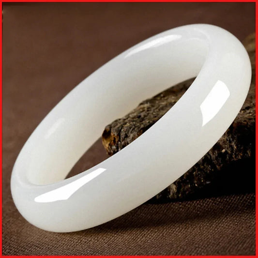 Chinese Natural White Jade Hand-carved Jade Bracelet Fashion Women Pure Natural Genuine Wide-strip Jade Bracelet