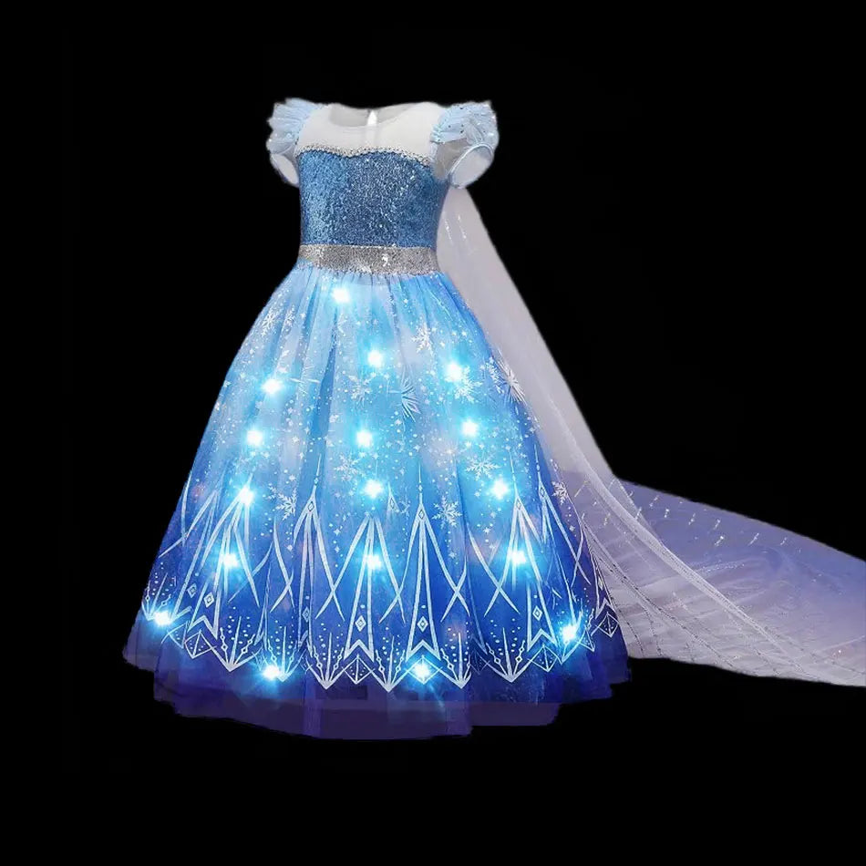 Disney Girl Elsa Role Playing Dress Light Up Kid Halloween Frozen Carnival Apparel Girls Birthday Cosplay Princess Glowing Dress