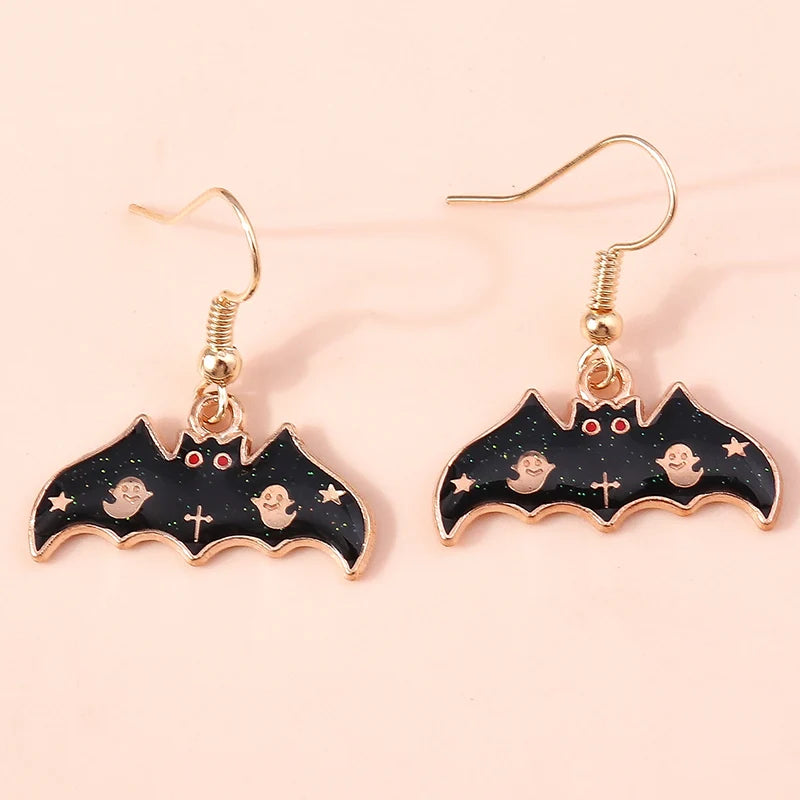 Aihua Fashion Halloween Earrings Enamel Ghost Skeleton Pumpkin Bat Spider Earrings For Women Halloween Night Party Jewelry Gifts