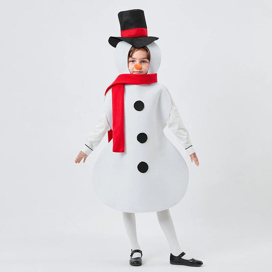 Snowman Costume Set with Sleeveless Jumpsuit Faux Nose and Scarf - 3 Piece Christmas Halloween Outfit for Kids