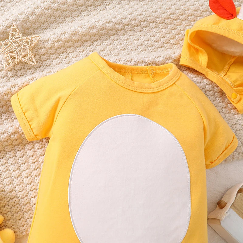 Adorable Toddler Dino Outfit Short Sleeve Round Neck Jumpsuit with Matching Hat Set Baby Clothing for Halloween