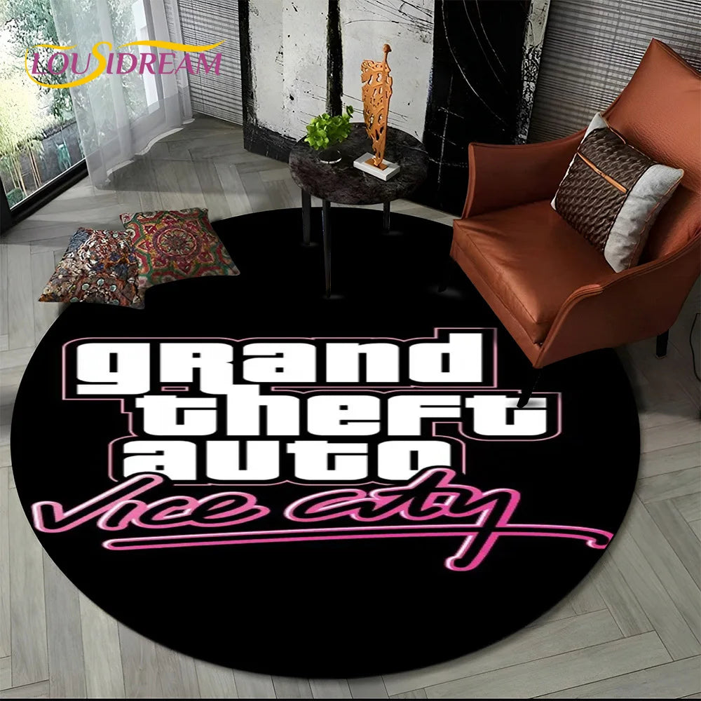 Grand Theft Auto Games GTA  Gamer Round Carpet Rug for Living Room Bedroom Child Playroom Decor,Pet Area Rug Non-slip Floor Mat