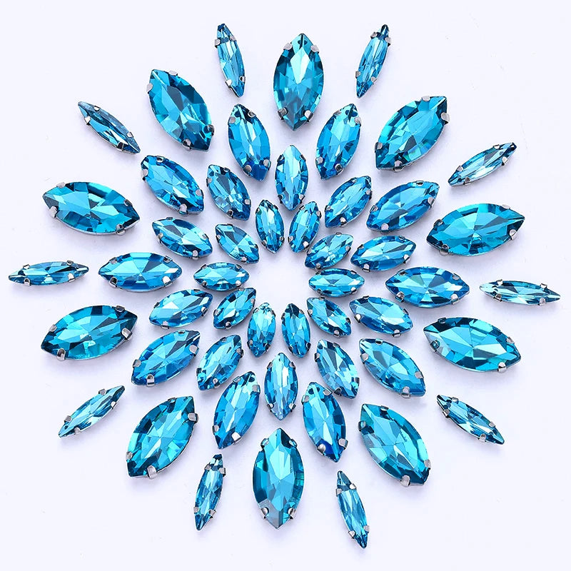 DUCrystal 50pcs/pack Mix Size Glass Crystal Sew On Rhinestones Flatback Rhinestones for Clothes Crafts Sewing Beads Decorations