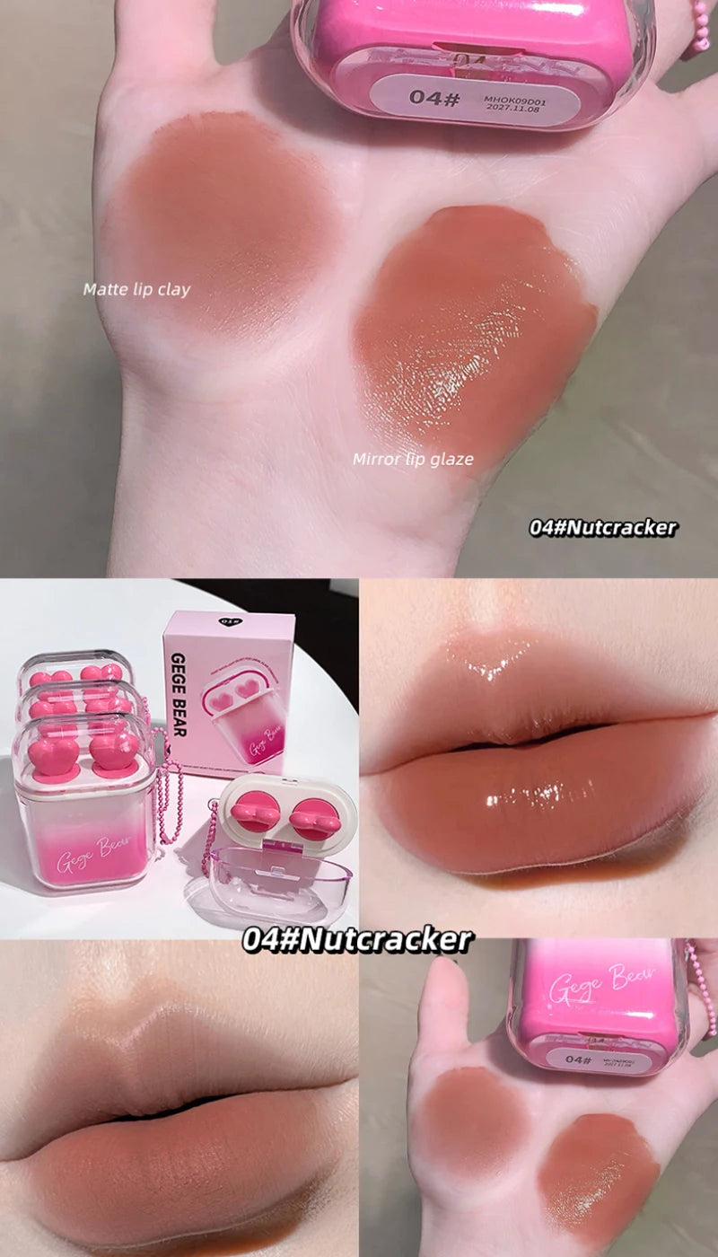 GegeBear Heartfelt Water-Gloss Lip Set:Lasting, Non-Fading Formula for a Natural, Compact, Portable Design Resembling Earbuds