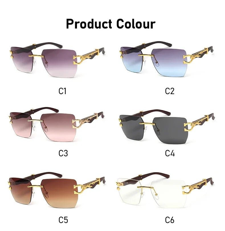 Rimless Square Leopard Frame Outdoor Sunglasses For Man Designer Gradient Sun Glasses Woman Fashion Vintage Luxury Eyewear