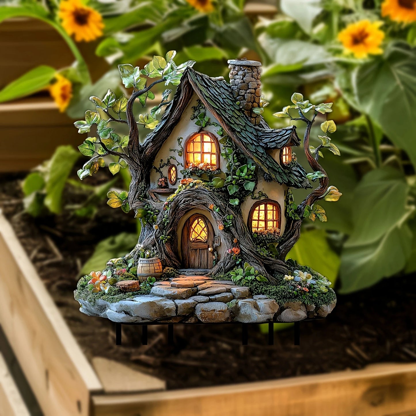 1 Piece 2D Acrylic Bonsai Ground Plug Tree House Shape Outdoor