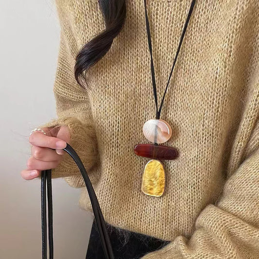 Fashion simple retro Bohemian style acrylic resin irregular personality pendant long autumn winter sweater chain necklace women