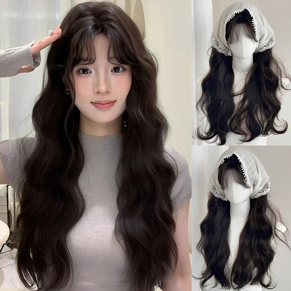 Synthetic Short Lolita Cosplay Christmas Halloween Bob Brown Blonde LM Wig With Long Curly Ponytail Natural Fake Hair for Women