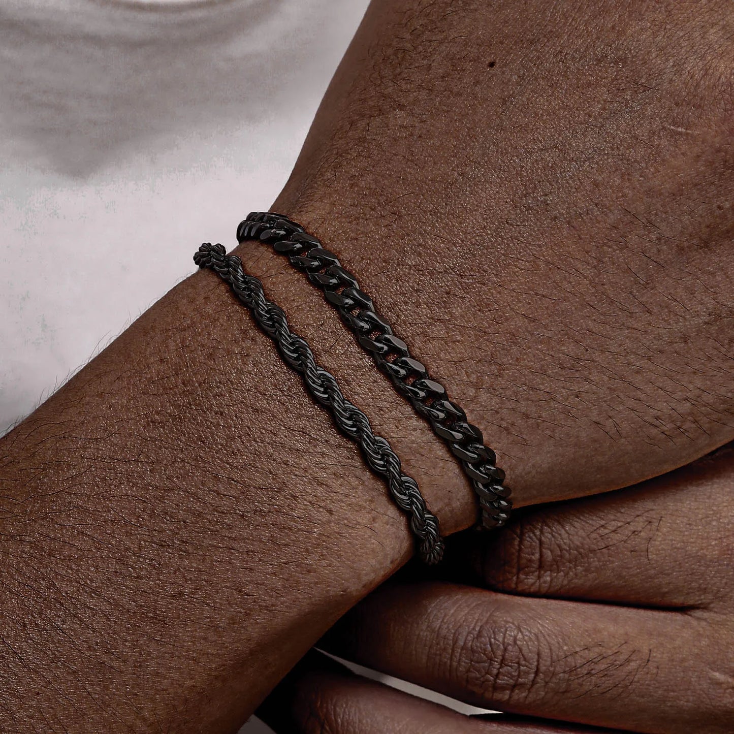 2pcs Men's Chain Bracelets,Silver Gold Black Color Stainless Steel Twisted Rope Chain,Trendy Cuban Chain Wristband Gift