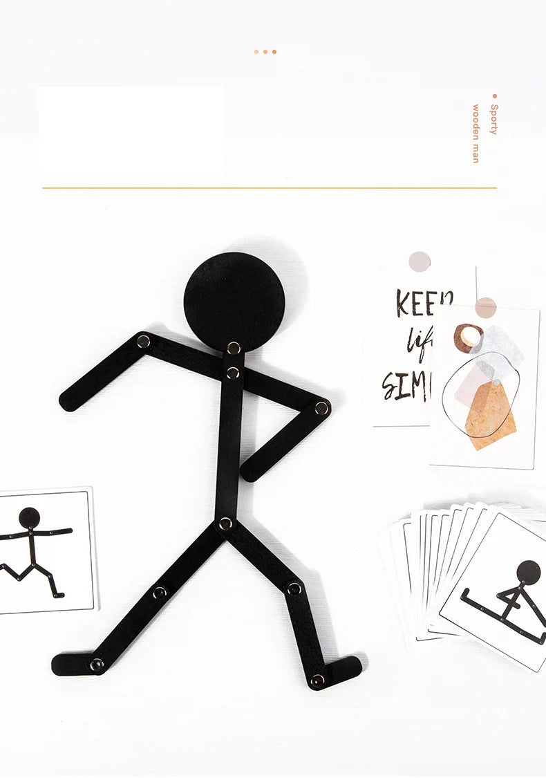 Kids Montessori Toys Wooden Early Learning Educational Puzzles Sporty Pose JigsawImprove Hands-on Skill Busy Board Gifts