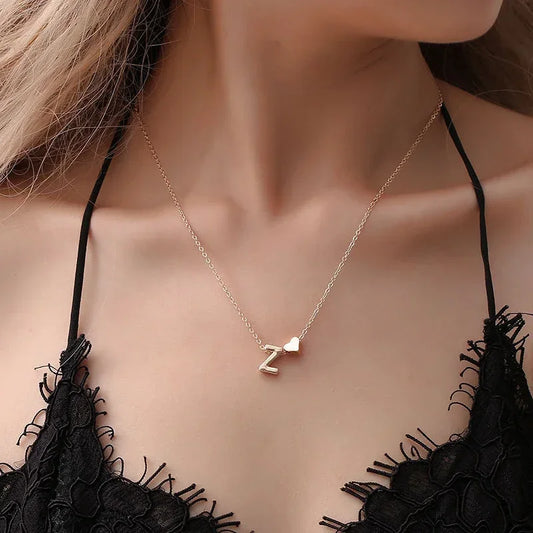 Dainty Initial Letter Pendant Necklace with Heart Detail – Gold & Silver, A–Z