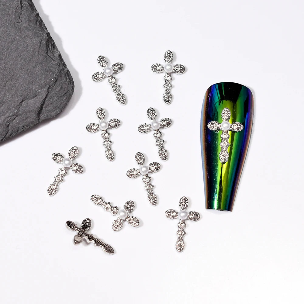 10pcs Bone Skeleton Halloween Nail Charms Scary Decoration Nail DIY 2023 Skull Cross Halloween Metal Nail Art Parts Gems