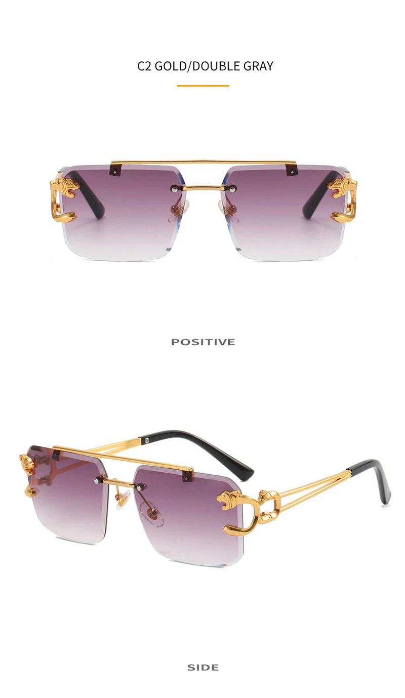 American Luxury Brand Frameless Rectangular Sun Glasses for Women Men Classic Retro High-Quality Vacation Sunglasses Anti-UV400