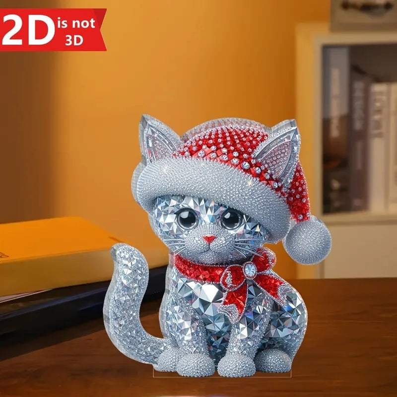 Christmas Crystal Cat Statue, Transparent Desktop Decoration, Perfect Gift for Birthdays & Graduations, Classic Holiday Ornament