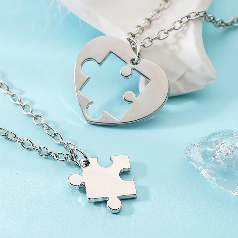 I Love You Best Friends Couple Necklace Jewelry Puzzle BFF Key Lock Tai Chi Heart Pendants Necklaces For Women Men Gift Collier