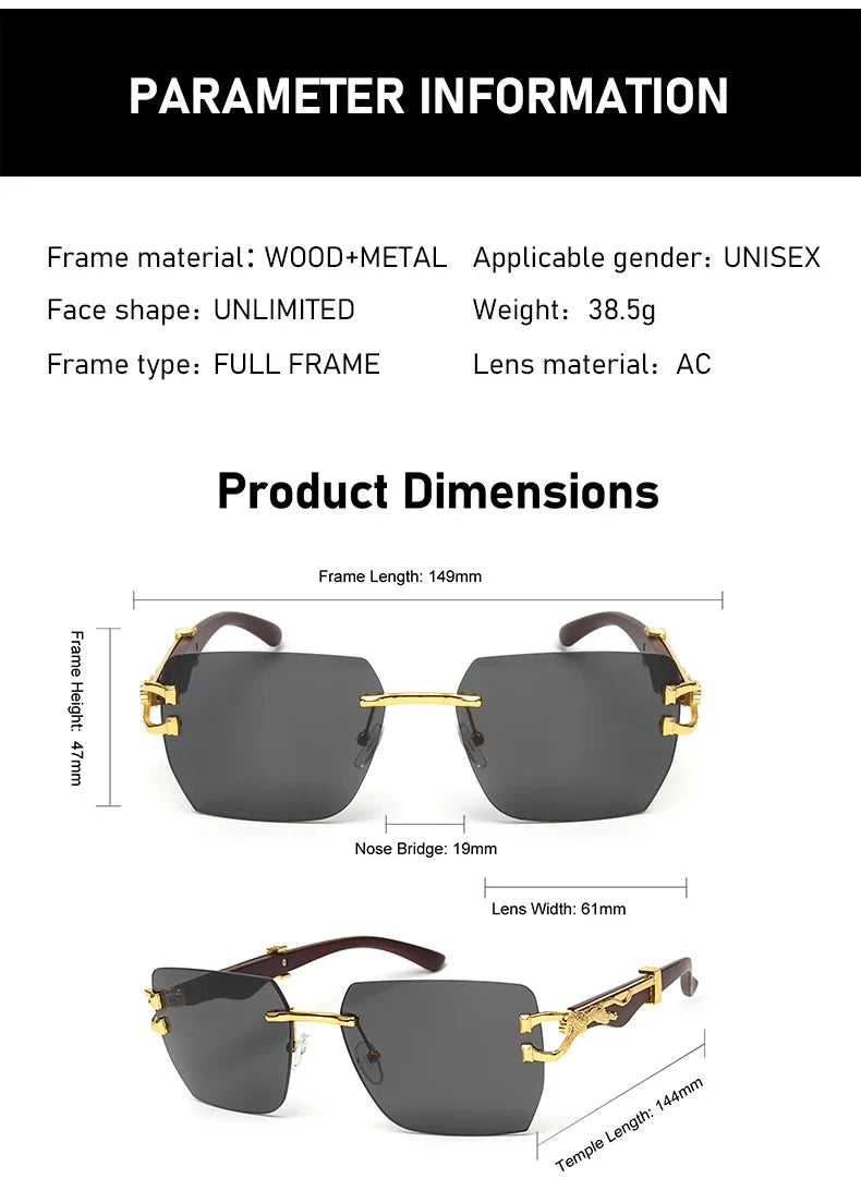 Rimless Square Leopard Frame Outdoor Sunglasses For Man Designer Gradient Sun Glasses Woman Fashion Vintage Luxury Eyewear