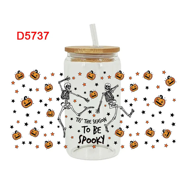 UV DTF Transfers Stickers, 16oz, Cup Wraps, Spooky Season, Halloween Printed for DIY Glass, Ceramic Metal Leather, Etc. D5736