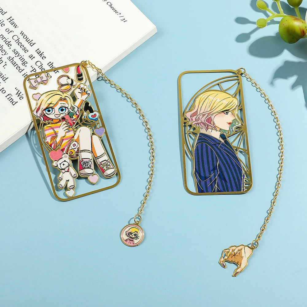 Punk Movie Wednesday Stainless Steel Bookmark Hollow Out Cartoon Halloween Reading Metal Bookmark Stationery Gifts for Men Women