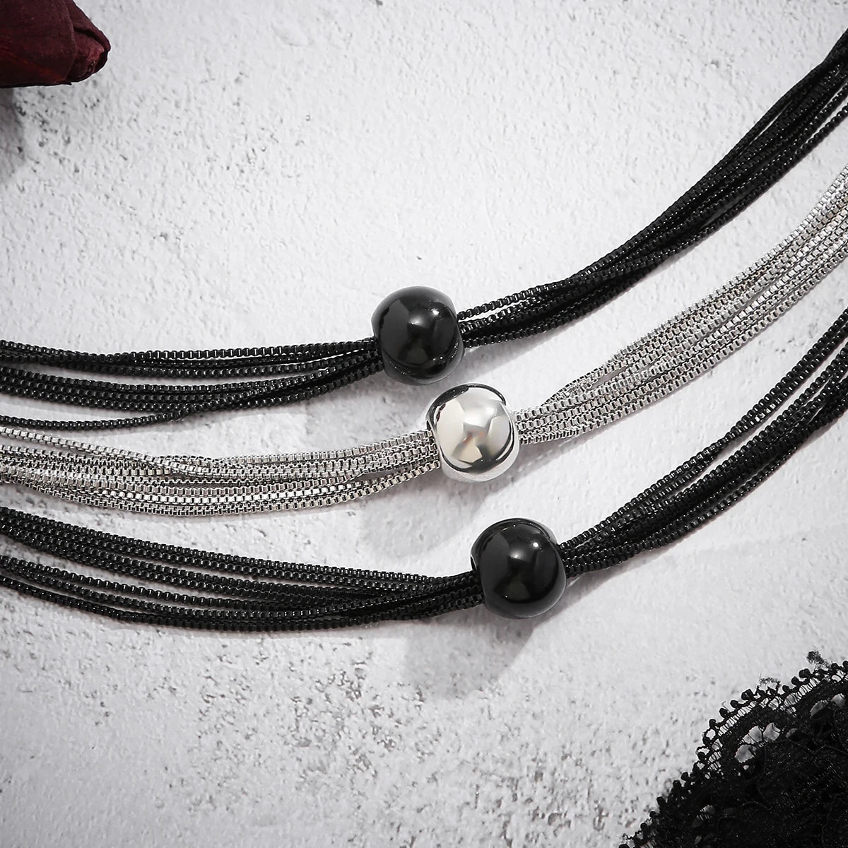 IngeSight.Z Gothic Multi Layered Mixed Color CCB Big Ball Choker Necklace Women Punk Black Box Chain Necklace Halloween Jewelry