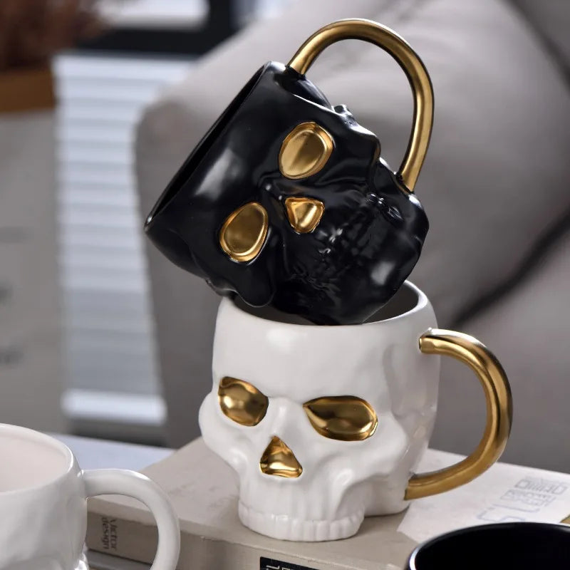1PC 600ML Halloween Skull Cup with Handle Lidless Ceramic Cup Funny Water Beer Milk Cup Mocha Cup Creative Modeling Mug