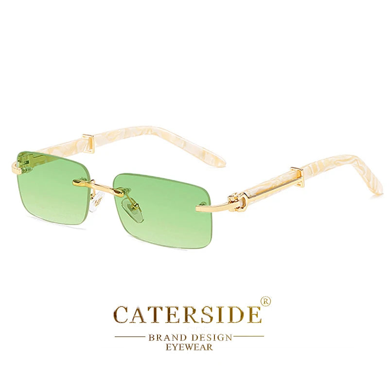 Caterside Small Square Rimless Sunglasses Men Luxury Brand Designer Classic Rectangle Sun Glasses Male UV400