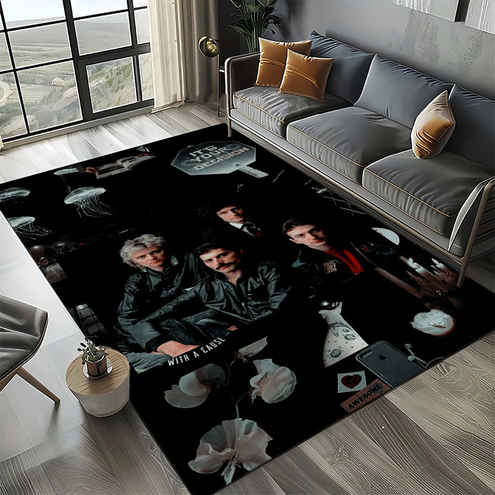 2025 Classics Queen-Rock-Band Freddie Carpet Rug for Living Room Bedroom Home Sofa Decoration,Kid Area Rug Non-slip Floor Mat