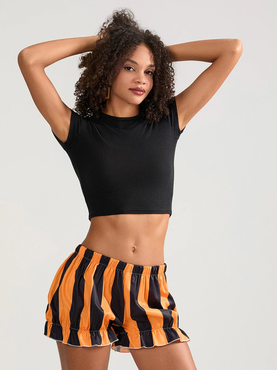 2000s Women's Clothing Fashion Bloomers Shorts Halloween Stripe Elastic Waist Short Pants Summer Casual Shorts