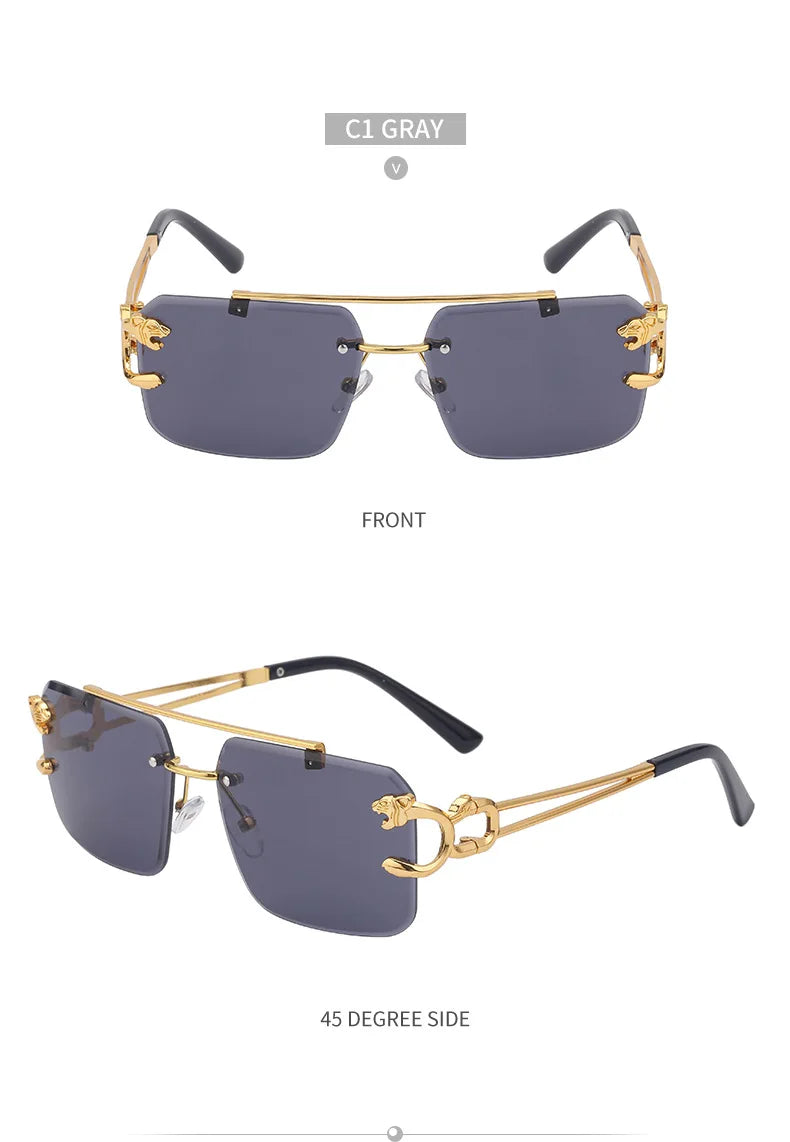 Fashion Metal Leopard Rimless Sunglasses Double Bridges Gradient Ocean Film Shades UV400