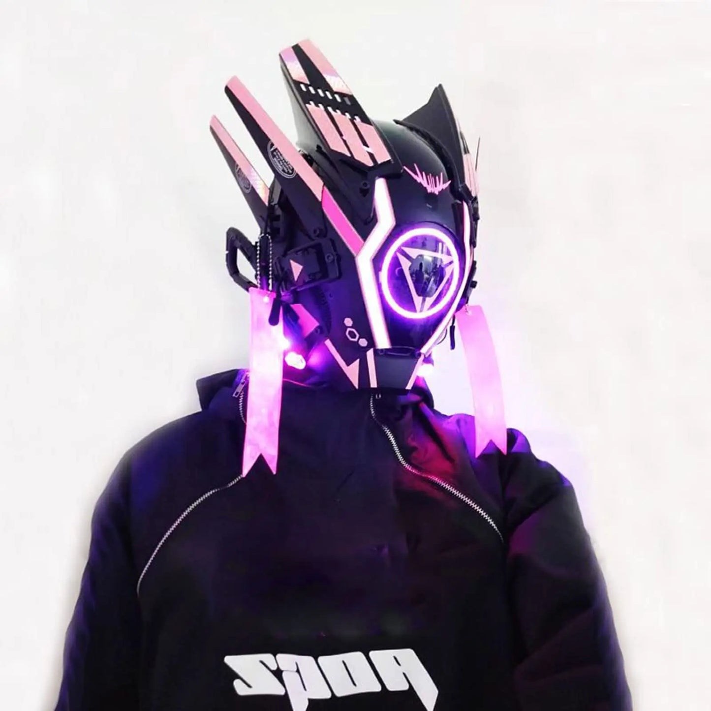 JAUPTO Punk Mask cyber Helmet,LED Light Cool Samurai Mask,Halloween Cosplay Anime mask Fit Party Music Festival Accessories