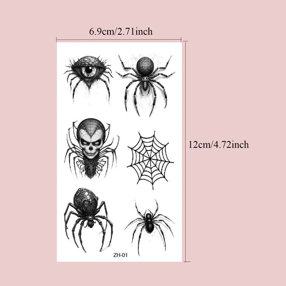 10Pcs Halloween Temporary Tattoo Stickers For Women Men Waterproof Spider Web Fake Tattoos For Face & Body Makeup