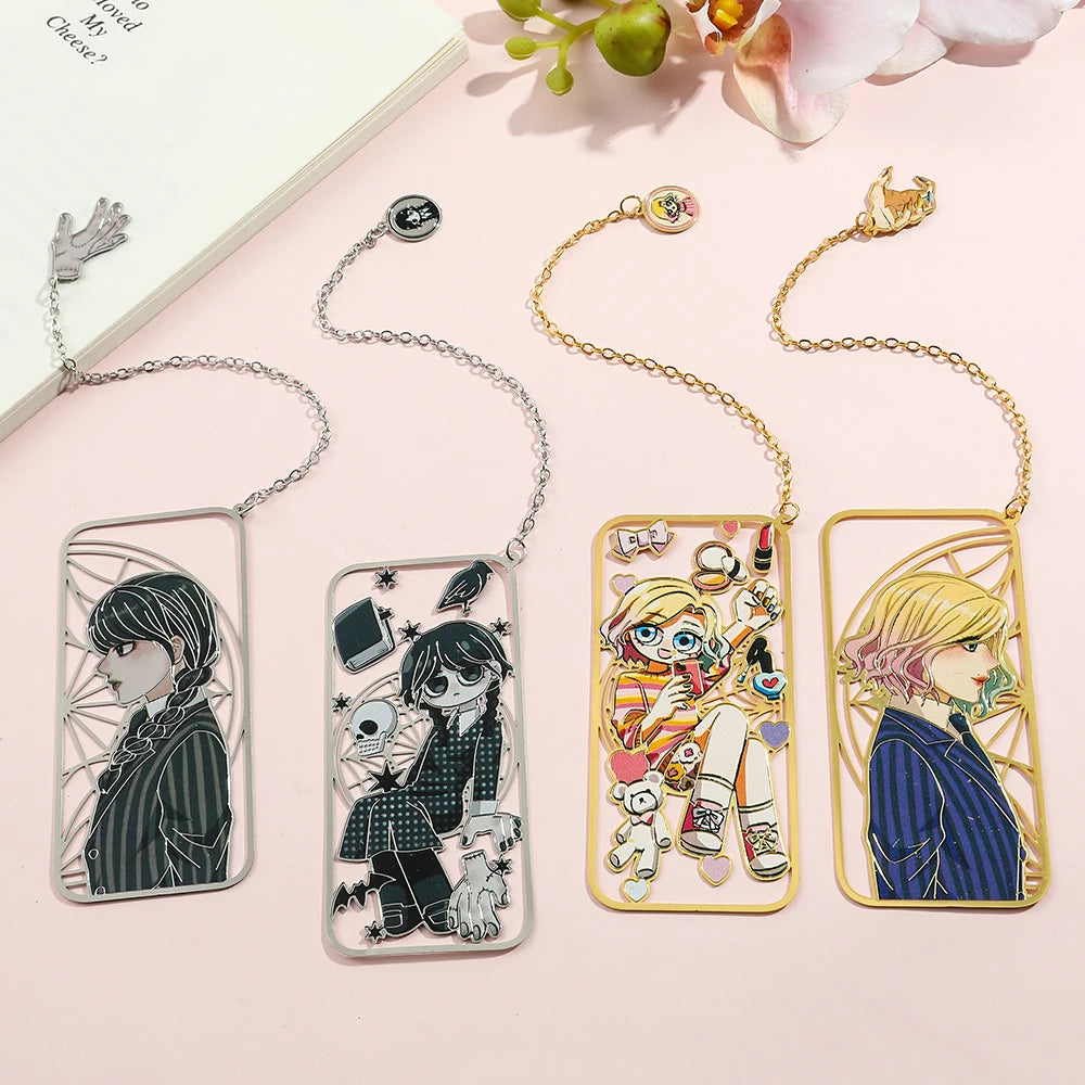 Punk Movie Wednesday Stainless Steel Bookmark Hollow Out Cartoon Halloween Reading Metal Bookmark Stationery Gifts for Men Women