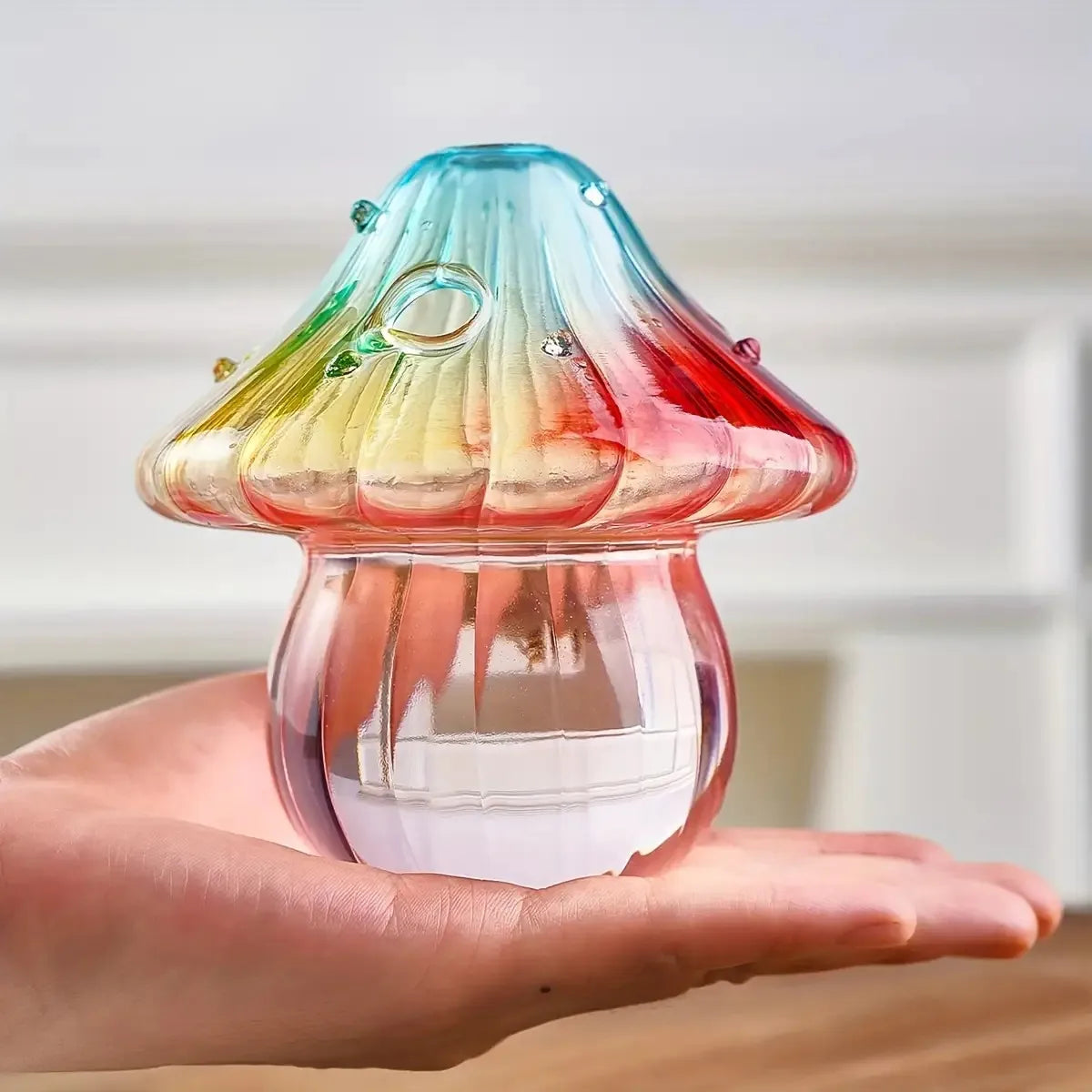 Boho Glass Mushroom Vase - Handcrafted Hydroponic Cylinder Planter for