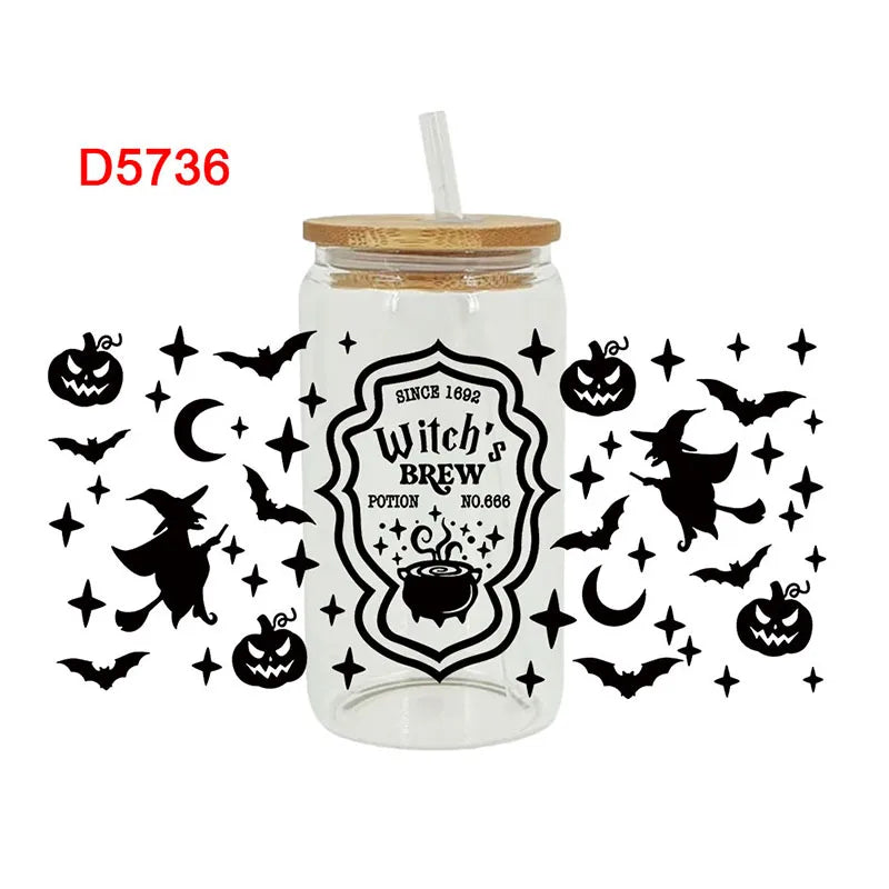 UV DTF Transfers Stickers, 16oz, Cup Wraps, Spooky Season, Halloween Printed for DIY Glass, Ceramic Metal Leather, Etc. D5736