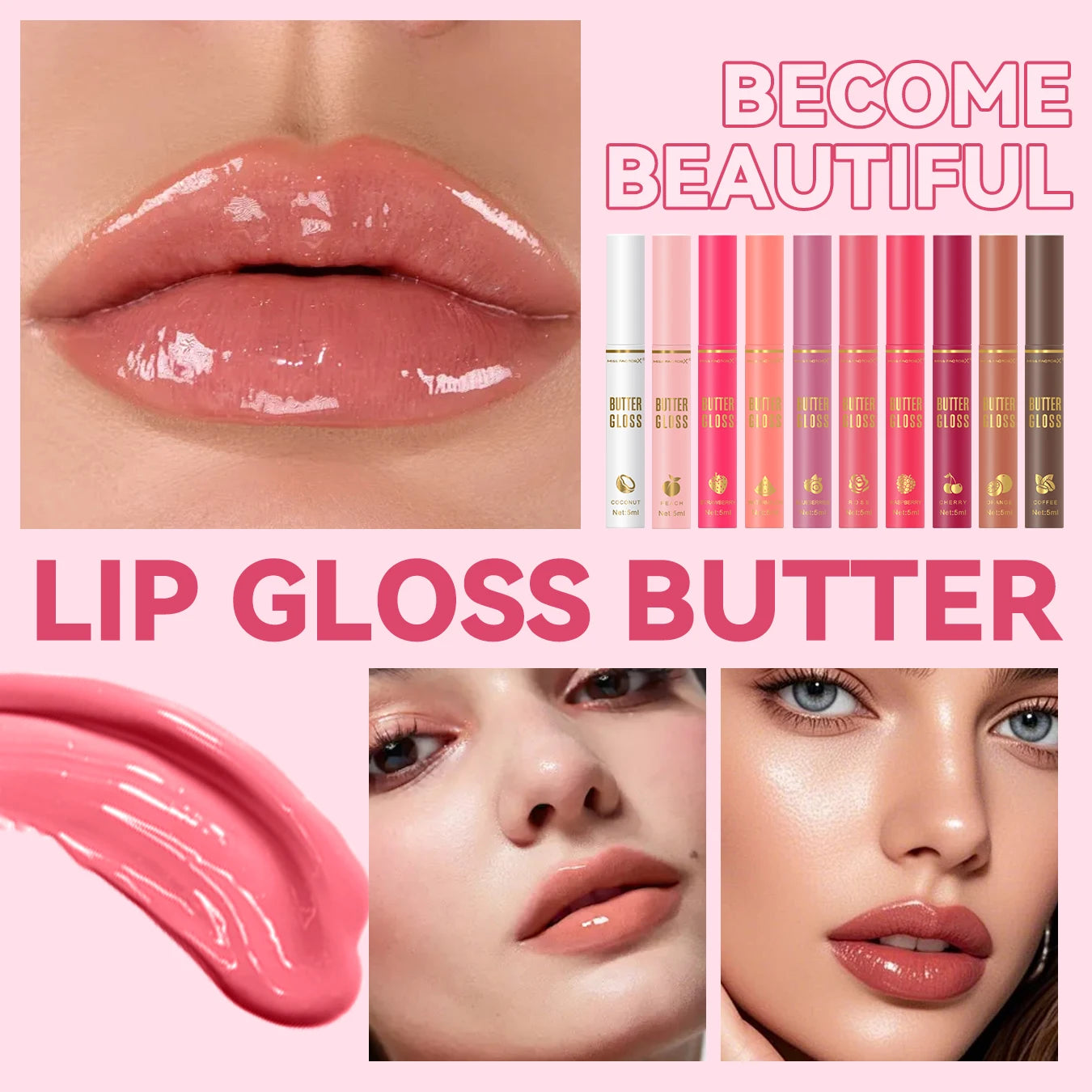 20pcs/box of 10 color moisturizing lip gloss - Long lasting moisturizing, glossy effect, essential for beauty care