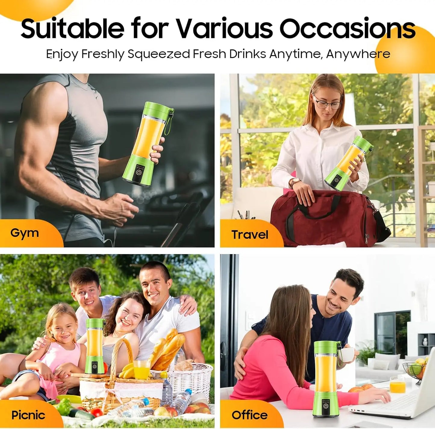 New Mini Portable Blender Bottle USB 6 Blades Fruit Fresh Juicer Smoothies Mixer Machine Crusher Food Processor for Kitchen