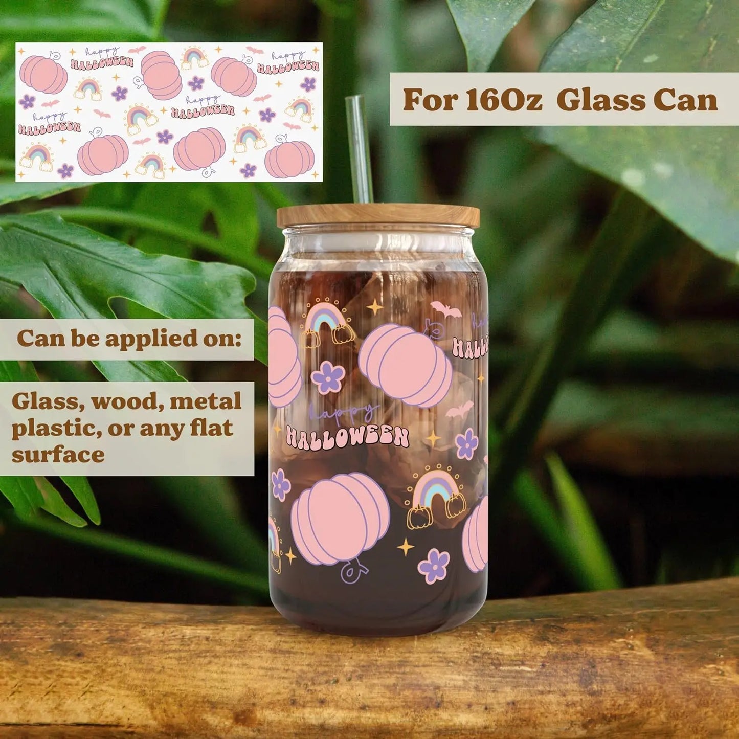 Miniso Halloween Stitch Mixed Cartoon Pattern Transfer Stickers Waterproof UV DTF Cup Wraps 3D Wrap Decal For 16oz Libbey Glass