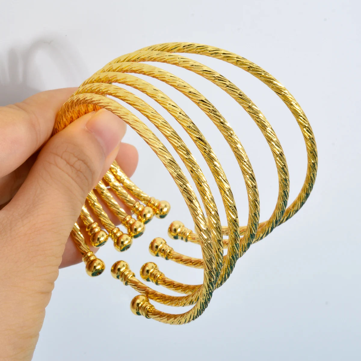 6Pcs/Set Dubai Bangles Set For Women Indian Africa Lady Jewelry Ethiopian Gold Color Cuff Bangles Wedding Bride Jewelry Gift